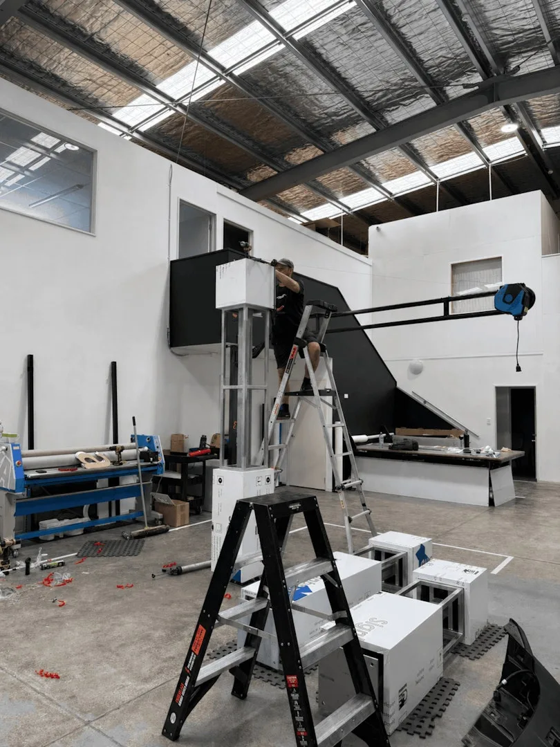 Te Parito Kōwhai — the pole frame being assembled in the Universal Sign Co workshop
